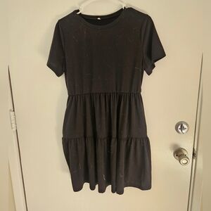 Black Tiered Short Sleeve Dress